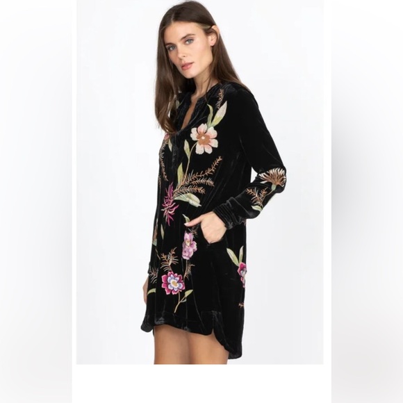 Johnny Was Meriah Velvet Floral Embroidery Tunic Dress - Picture 2 of 6